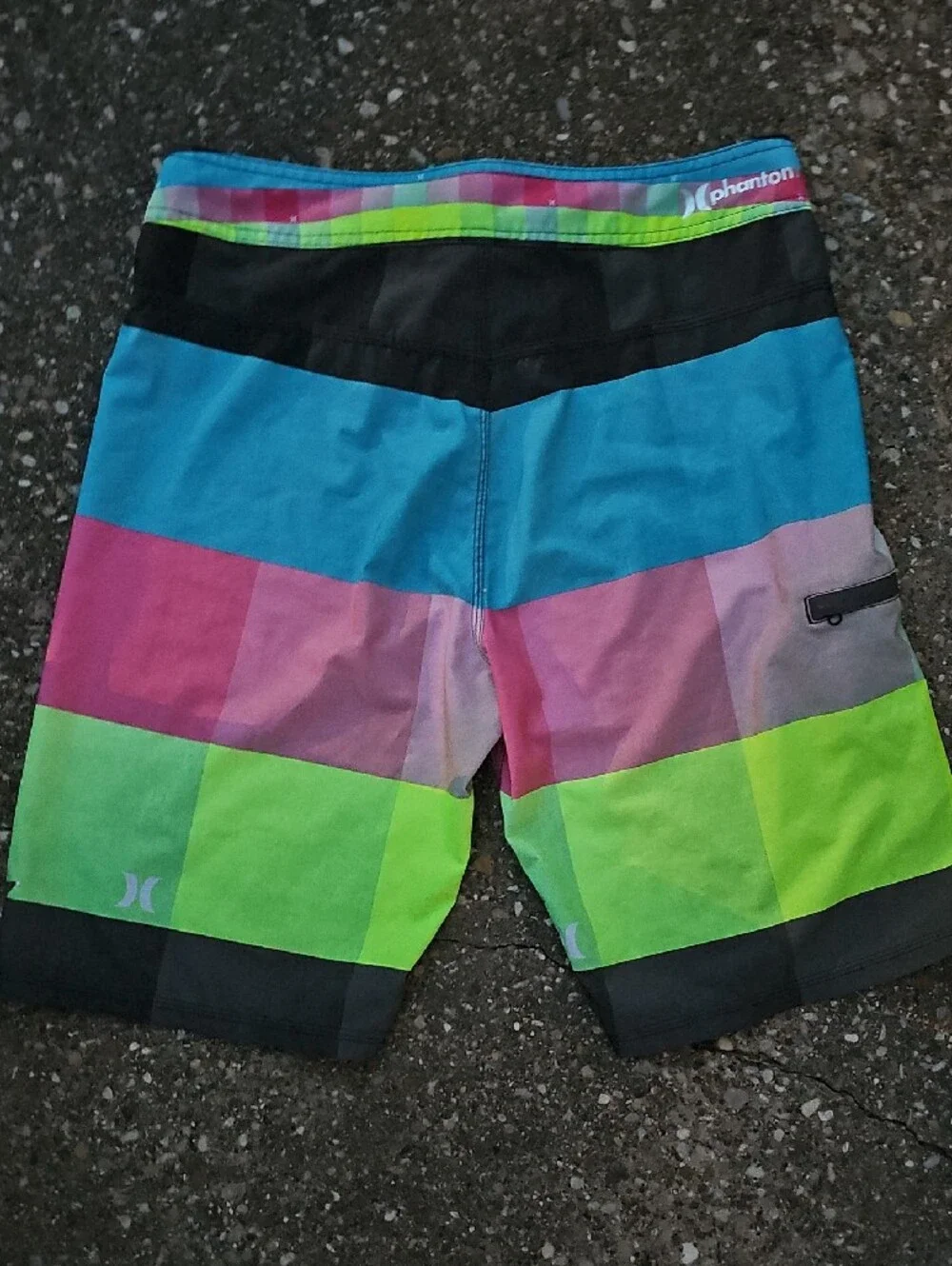 Hurley Phantom Multicolor Colorblock Stripe Board Shorts Blue Green Pink Mens 30
